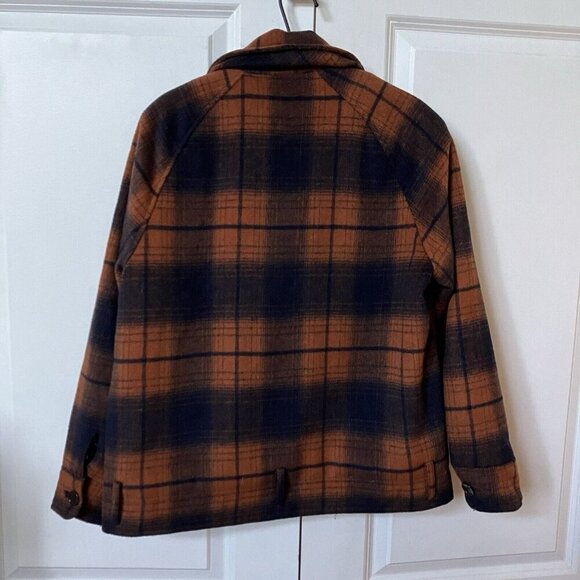 Forever 21 Fleece Plaid Jacket Womens M Full Zip Brown Blue Fall Shacket - Picture 3 of 6